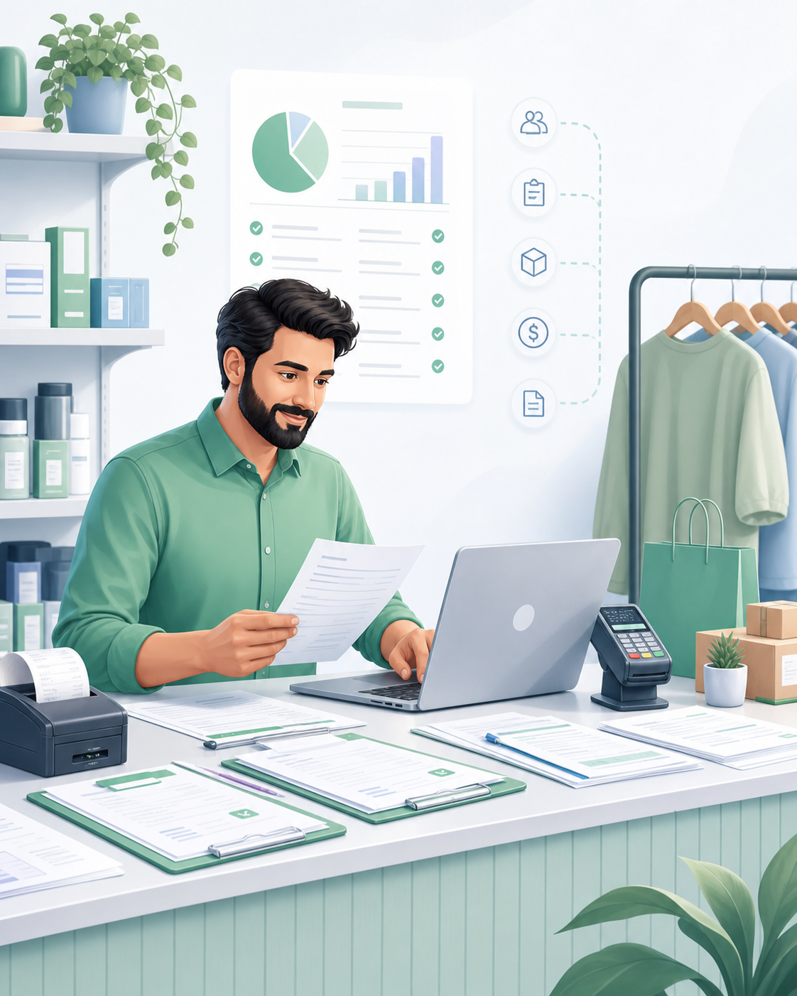 Ilustración editorial del módulo Franquicias de platbi®