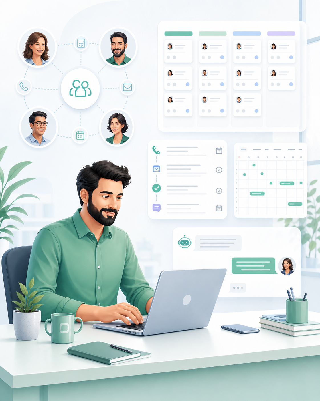 Ilustración editorial del módulo CRM de platbi®